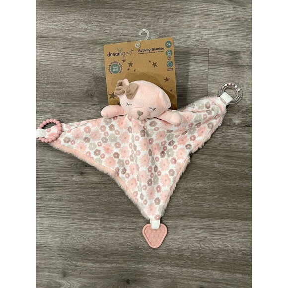 Dream Gro Buddy Activity Lovey Baby Security Blanket Pink Bear Embroidered New - Picture 2 of 5